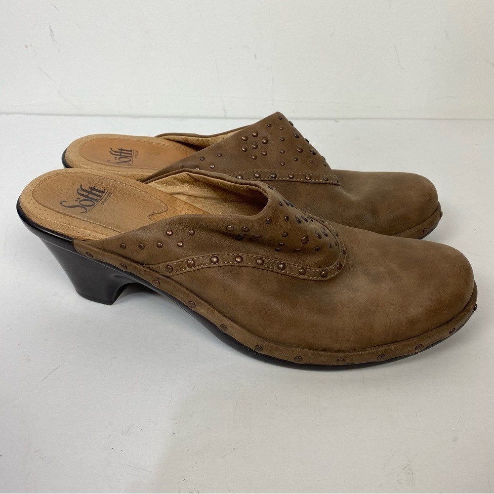 Sofft Brown Leather slip on embellished mules western rodeo